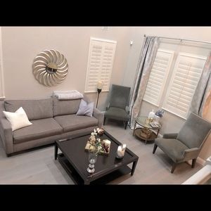 Two beautiful accent chairs & comfortable couch.